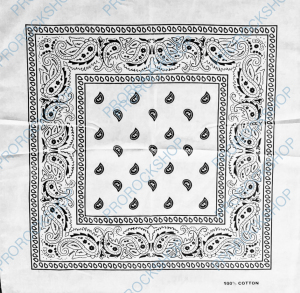 šátek bandana paisley, bílo černá